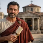 Philemon: A Ministerial Summary 5 The Apostle Paul writing the letter to Philemon while Onesimus prepares to return to his master.