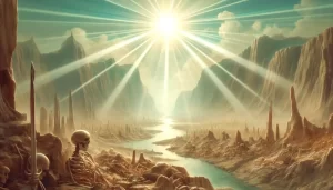 Prophet Ezekiel witnessing the valley of dry bones coming to life.