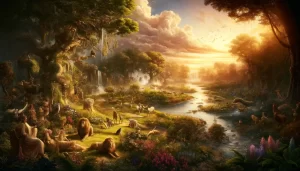 Illustration of creation and Abrahamic covenant themes representing the Book of Genesis.