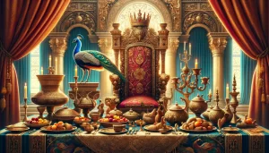 Queen Esther courageously approaching King Ahasuerus in the Persian royal court.