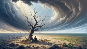 Job sitting in suffering while remaining faithful to God.