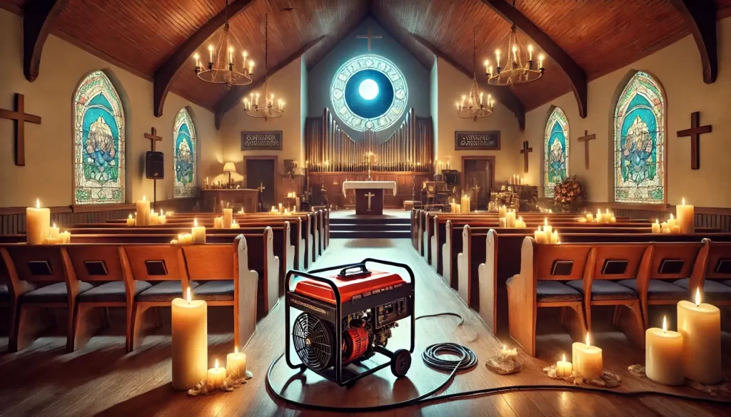 Pastor's Funny Story About Power Outages: “Great Blackout of ’24” 2 humorous church scene during a power outage